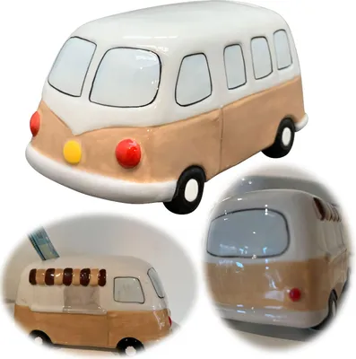 Produktbild von LS-LebenStil Keramik Sparschwein Retro im VW T2 Mini-Bus Design 16x12x9cm abschließbar Sparbüchse Spardose für Camper Camping-Fans Wohnwagen