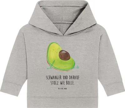 Produktbild von Mr. & Mrs. Panda Organic Baby Hoodie Avocado Schwangerschaft 24. - 36. Monat - Heather Grey - Geschenk, Schwanger, Kapuzensweatshirt, Kapuzenshirt, Liebe