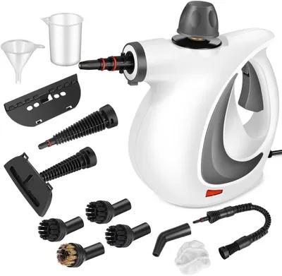 Image de Nettoyeur vapeur domestique - Nettoyeur vapeur à main - 110 V, 1 000–1 399 W, réservoir de 350 ml, câble de 3 m, vapeur haute pression, kit d'accessoires 12 pièces - Blanc