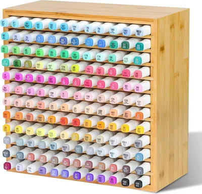 Produktbild von Bamboo Marker Organizer - Aufbewahrung für 144 Markern - Holz Schreibtisch-Organizer mit Bleistifthalter
