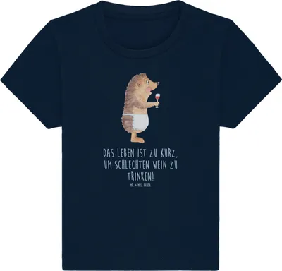Produktbild von Mr. & Mrs. Panda  T-Shirt Igel Wein 12. - 18. Monat - French Navy - Geschenk, Weißwein, Rotwein, Weinglas, Weinliebhaber, Lustige Sprüche, Baby Shirt, Spruch