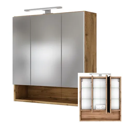 Produktbild von Badezimmer 3D LED-Spiegelschrank 60cm LOUNY-03, Wotaneiche Nb. B/H/T: ca. 60/64/20 cm