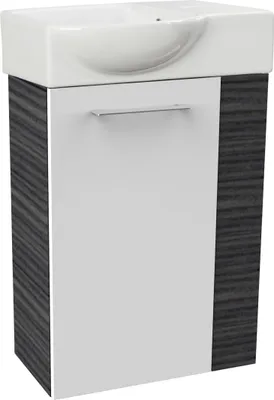 Produktbild von Fackelmann SBC B. PERFEKT Gäste WC Set 2-teilig 45 cm, Anthrazit Holzoptik/Weiß, links, Keramik Hahnloch rechts
