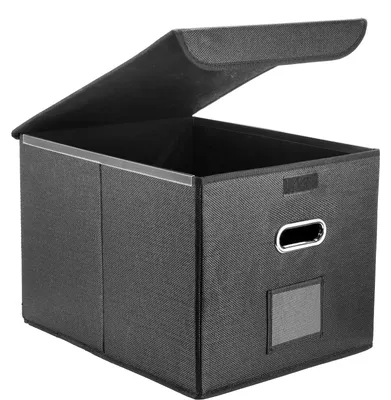 Image de Boîte de rangement avec couvercle - Boîte d'archivage - Boîte à dossiers suspendus - Pliable - 33,5 x 38 x 28 cm - Noir