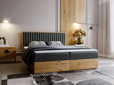 Produktbild von GrainGold Boxspringbett Forest 160x200 cm - Bett 160x200, Kontinentalbett  mit Bettkasten - Doppelbett mit Matratze - Dunkelgrau (Monolith 92)