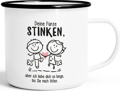 Produktbild von Emaille-Tasse Deine Fürze stinken aber ich liebe dich Geschenk Freund Mann lustige Liebeserklärung Emaillebecher Moonworks® emaille-weiß-schwarz standard
