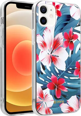Produktbild von Crong, Elegante Flower Hülle stoßfest für iPhone 12 Mini, Blau / Rosa