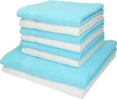 Produktbild von Betz 8-tlg. Set PALERMO - 2 Liegetücher 6 Handtücher 100% Baumwolle  Farbe: weiß / türkis