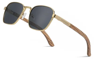 Produktbild von Sonnenbrille aus Holz, rechteckig, polarisiert, mit modischem Metallrahmen