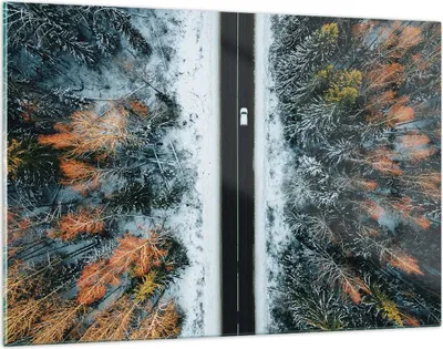 Produktbild von Bilder auf glas - Einteilig - Wald Weg Schnee - 120x80cm - Glasbilder - Wandbilder - Bilder - zum Aufhängen bereit - Wanddekoration aus Glas - Glas Bilder - Wandbild auf Glas - GAA120x80-4654