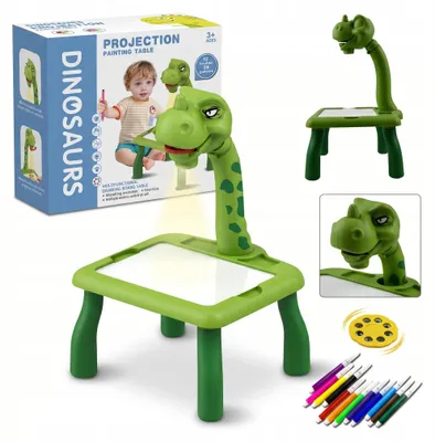 Produktbild von Dinosaurier Zeichenprojektor Tisch mit 24 Motiven & 12 Stiften - Kreativer Malspaß für Kinder