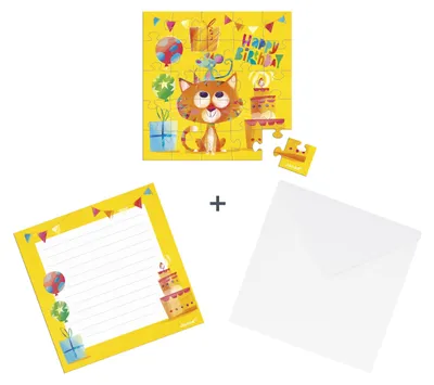Productafbeelding van Puzzelverjaardagskarton Kat 25 stukjes, Janod, vanaf 3 jaar