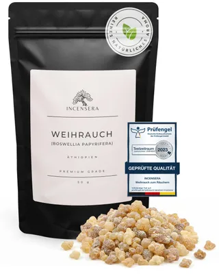 Produktbild von Incensera Weihrauch zum Räuchern, 50 gr aus Äthiopien, Eritrea Boswellia papyrifera, Räucherharz, naturreines Räucherwerk, Kirchenweihrauch