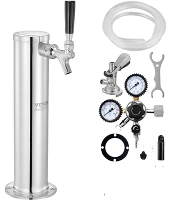 Immagine prodotto di Kit torre di spillatura VEVOR, kit di conversione per birra a rubinetto singolo, sistema di spillatura a torre per birra a fusto in acciaio inox con doppio dispositivo di misurazione W21,8 e attacco per fusto A-system, vassoio di raccolta della birra per feste a casa