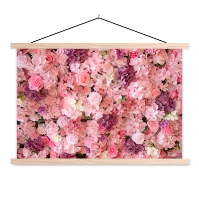 Produktbild von MuchoWow® Textilposter Blumen - Rosa - Rosen 120x80 cm mit holzfarbenen Rahmen - Aufhängeset