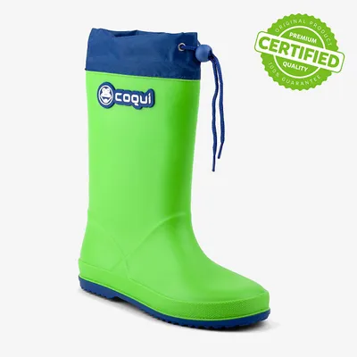Produktbild von Coqui Kinder Regenstiefel mit wasserdichtem Kragen, rutschfest und Bungee-Schnürsenkeln