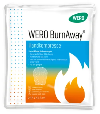 Produktbild von BurnAway Handkompresse mit kühlendem Hydrogel für sofortige Schmerzlinderung bei Verbrennungen