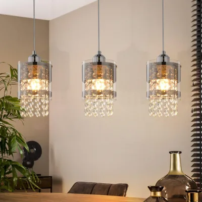 Image de ZMH Lampe suspendue de table à manger Lampe à suspendre 3 flammes E27 en verre Lustre réglable en hauteur 150CM Moderne pour le salon Chambre à coucher