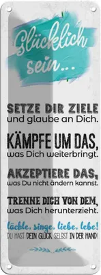 Produktbild von vianmo Blechschild 27x10 cm Glücklich sein setze dir Ziele Spruch Zitat