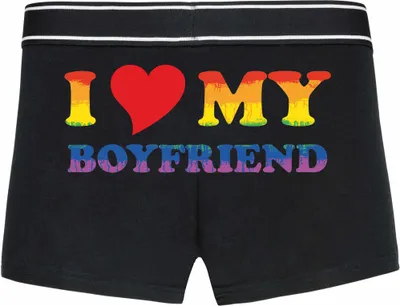 Produktbild von Boxershorts - Mann - Boxer-0073-man-black-h-L - schwarz - L - hinten - LGBTQ - Flagge - I Love my Boyfriend - lustiges Motiv - Spruch - Unterwäsche - Unterhose - Freizeit - lustig