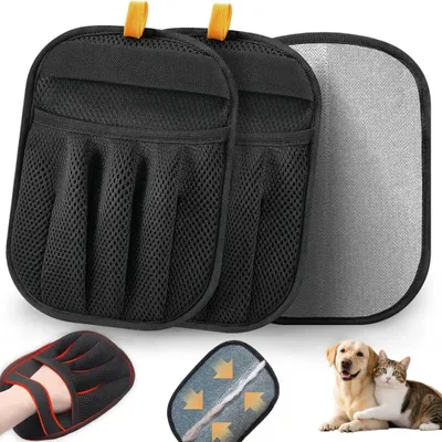 Produktbild von 2 Stück Tierhaarentferner Handschuh mit  Verbesserte Fünf-Finger-Design, Doppelseitig Elektrostatischer Hundehaare Haarentfernungshandschuh