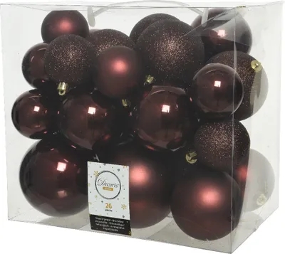 Produktbild von Weihnachtskugeln Kunststoff 6-10cm Mix 26er Set - Rotholz