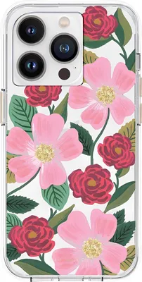 Immagine prodotto di Rifle Paper Clear - Custodia impreziosita dall'oro per iPhone 14 Pro (Rose Galden)