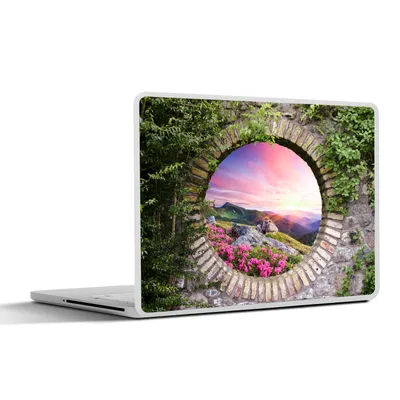 Produktbild von MuchoWow® Laptop Aufkleber Sticker Cover Landschaft - Blumen - Aussicht - Berg 32.5x23.5 cm - Sticker für Laptop - Selbstklebend