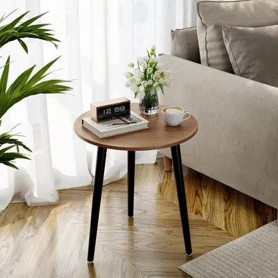 Image de Table d'appoint ronde en bois 42x42x51CM Style scandinave Noyer