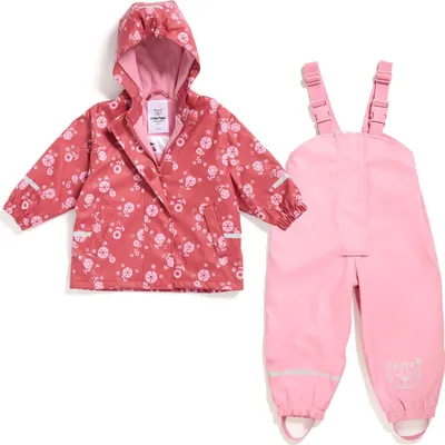 Produktbild von Regenanzug-Set für Kinder bestehend aus Regenhose und Regenjacke | mit Fleece gefüttert |  | winddicht | wasserdicht | mit Kapuze | Kinder Matsch und Buddelanzug für Jungen und Mädchen [rot-rosa, 122-128 (7-8 Jahre)]