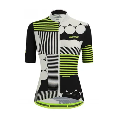 Image de Maillot de cyclisme à manches courtes Santini - GIADA OPTIC LADY - Blanc/Jaune/Noir XL