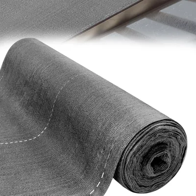 A roll of gray fabric, likely for outdoor use, is shown against a white background.