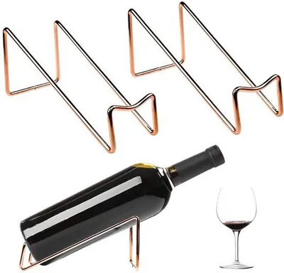 Produktbild von 2er-Metallwijnrek-Set, elegante Weinfasshalter, klein, stapelbar, für den Wohnbereich, ideal für Weinliebhaber