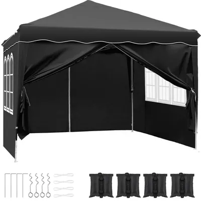 Produktbild von Faltpavillon 3x3m Wasserdicht Stabil UV 50+ Metall Schwarz mit Sandsäcken