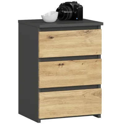 Produktbild von Kommode mit 3 Schubladen Kommode Organizer Kommode mit Schubladen 40 cm breit 57 cm hoch graphit-Artisan Eiche Holz Highboard Sideboard Schrank schmal