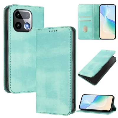 Produktbild von Handyhülle für Realme 16 Pro+, Vintage Leder RFID Schutz Kartenfach Standfunktion Magnetische Klapphülle Türkis