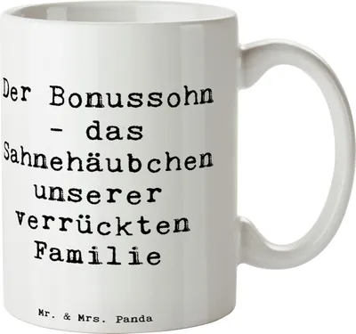 Produktbild von Mr. & Mrs. Panda Tasse Spruch Der Bonussohn - Weiß - Geschenk, handgemacht, Familienleben, Stiefsohn, Patchworkfamilie, schöne, Becher, kaffeebecher bedruckt, Verwandte