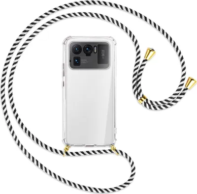 Produktbild von Handykette Backcover-Schutzhülle mit Band (Metall goldfarben) für Xiaomi Mi 11 Ultra - schwarz/weiß gestreift