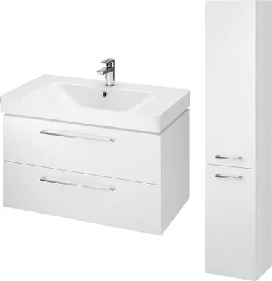 Produktbild von BADLAND Badmöbel Set LARA MILLE 80 Waschbecken-Unterschrank mit Hochschrank 150x30x25, 2-Türen, Weiß