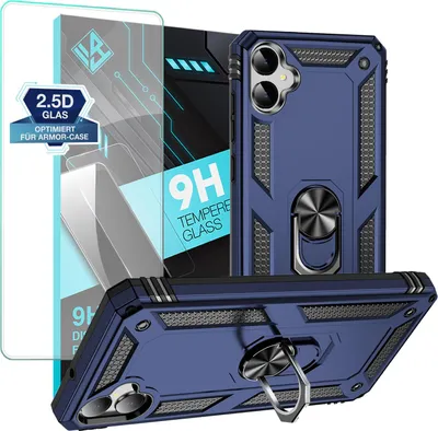 Produktbild von Armor Outdoor Handyhülle für Samsung Galaxy A05 Handy Panzer Case Schutzhülle mit 9H Displayglas Displayschutz Farbe: Blau