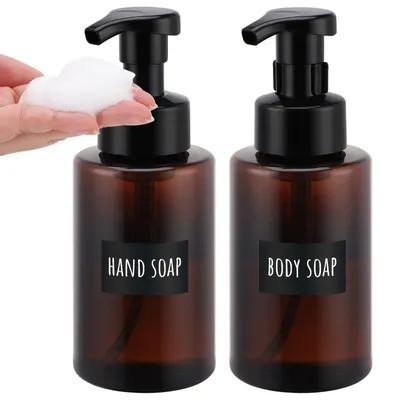 Image de Distributeurs de savon mousse - Lot de 2, capacité de 400 ml chacun - Distributeurs de savon pour salle de bain et cuisine - Couleur : marron