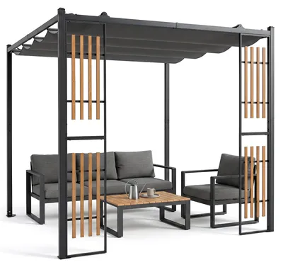 Produktbild von COSTWAY Pergola 2,3 x 2,3m, Terrassenüberdachung wasserdicht stabil Winterfest, Pavillon mit Paravents & verstellbarem Dach, Sonnenschutz