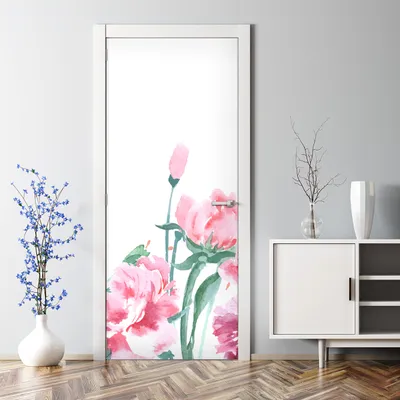 Produktbild von Dekorative Türtapete selbstklebend Klebefolie Türposter Türaufkleber Blumen weiße Kontur 70 x 200 cm