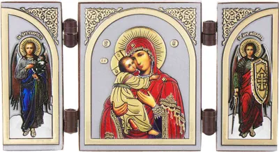Produktbild von Gottesmutter von Wladimir Ikone Triptychon Christlich reise Altar Holz 16636