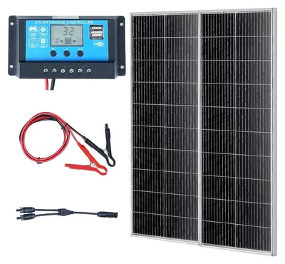 Immagine prodotto di Pannello solare monocristallino da 200W, set composto da due pannelli, con regolatore di carica e un'efficienza del 23%