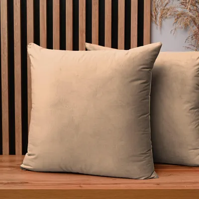Produktbild von MG Design 2er Set Kissenbezüge 55 x 55 cm in Hellbraun - mit Reißverschluss, samtig-weich mit dezentem Schimmer, pflegeleicht & langlebig