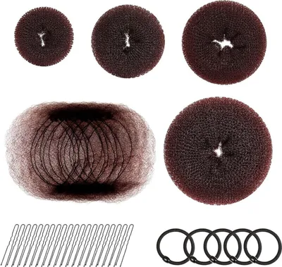 Produktbild von Hair Bun Maker Set 7 Stück - Frisurenhilfe Set mit 5 elastischen Haarband, 20 U-Form Haarspange Haarnadel, 20 Haarbänder,Haarknoten Former Set für Kinder Mädchen Frauen (Braun)