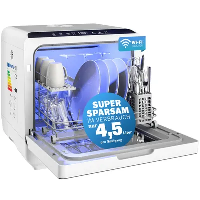 Produktbild von MONZANA® Tischspülmaschine ohne Wasseranschluss App Funktion sparsamer Verbrauch 4,5L 6 Programme 4 Gedecke 45cm Mini Geschirrspüler Spülmaschine Weiß