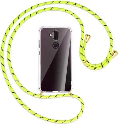 Produktbild von Handykette Backcover-Schutzhülle mit Band (Metall goldfarben) für Nokia 8.1 - neongelb