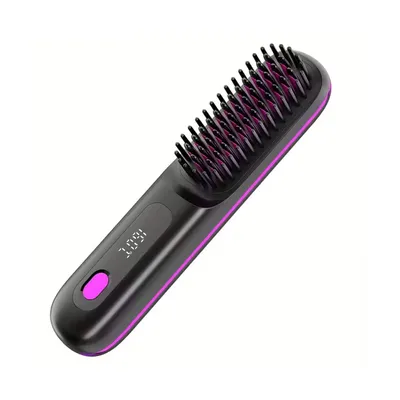 Image de Brosse à cheveux sans fil portable, brosse à air chaud avec batterie 2000 mAh, brosse à air chaud en céramique - STRAIBRU